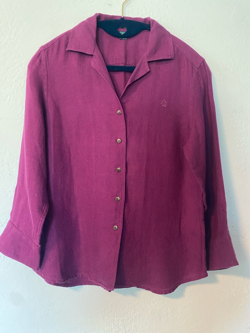 Ralph Lauren Women's Linen Button-Down Shirt in Berry Color